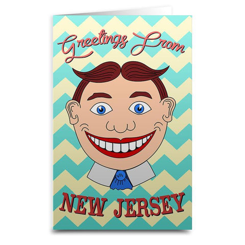 Tillie "Greetings from New Jersey" Card - Shady Front / Wholesale Prints, Patches, Buttons, Greetings Cards, New Jersey Apparel, Stickers, Accessories
