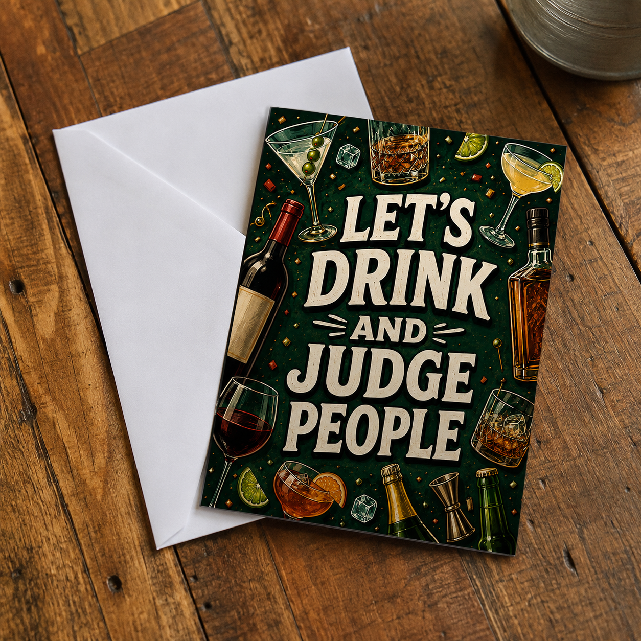Wholesale Let's Drink and Judge People Greeting Card - Shady Front