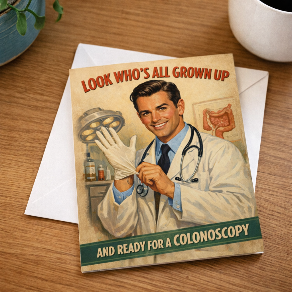 Look Who's Ready for a Colonoscopy Birthday Card - Shady Front