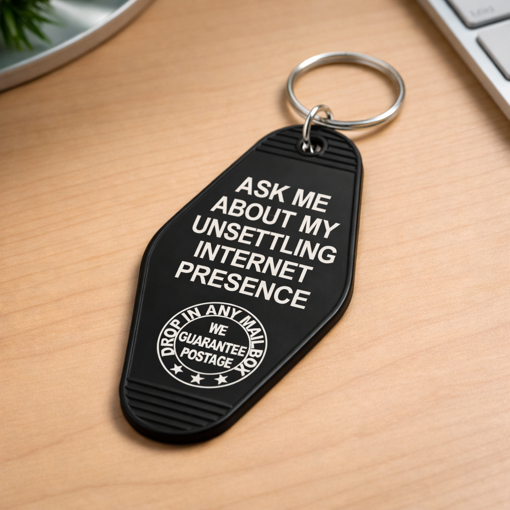Ask Me About My Unsettling Internet Presence Room Keychain - Shady Front