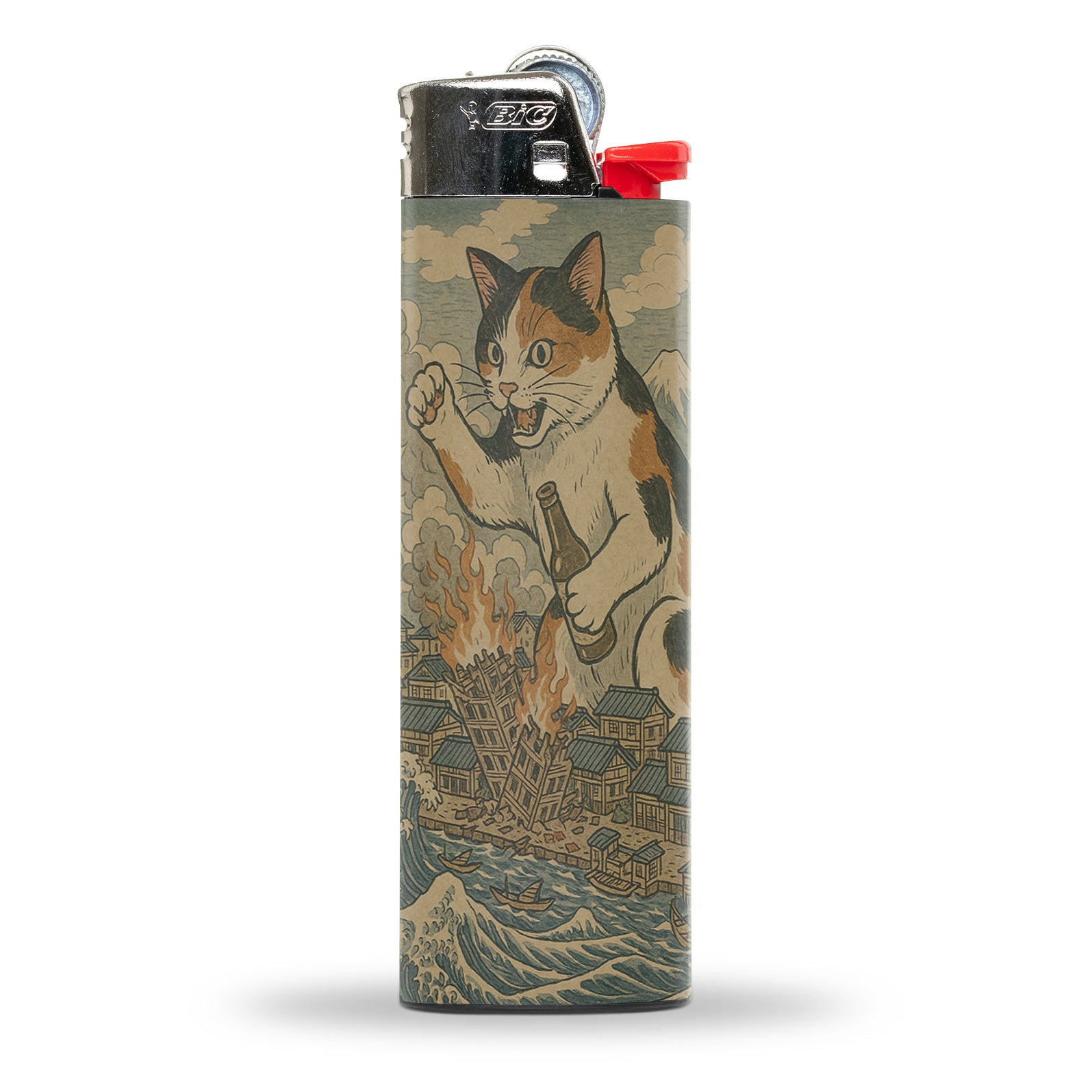 Cat Destroying City Ukiyo-E Lighter - Shady Front