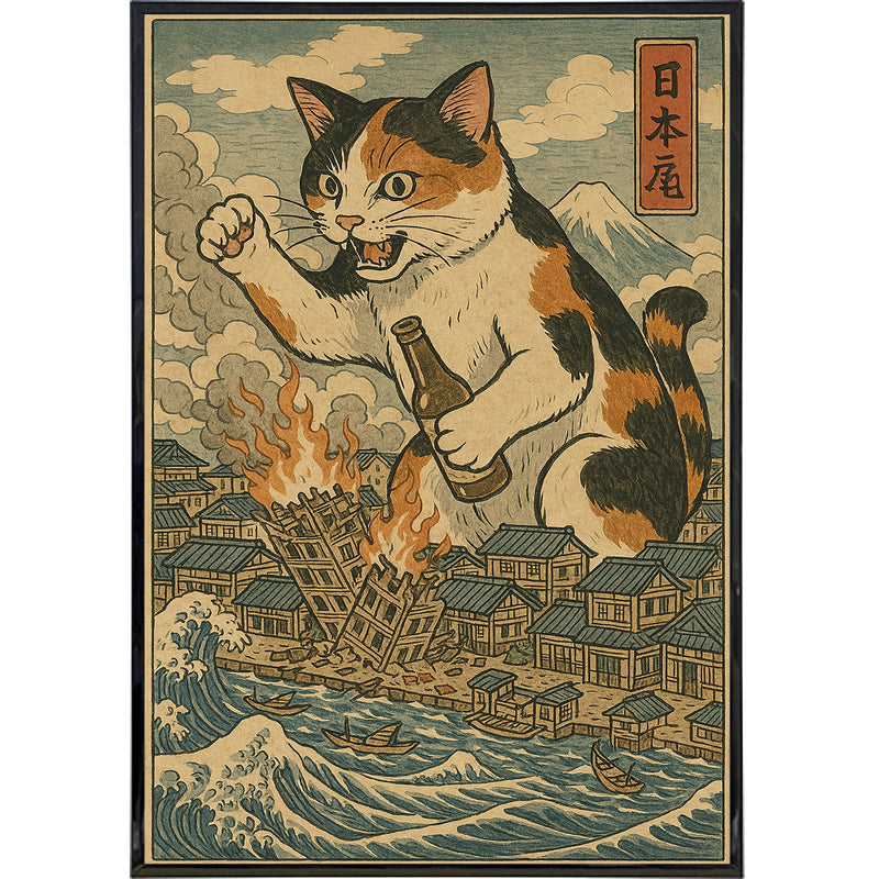 Cat Destroying City Ukiyo-E Original Poster Print Wholesale Supplier - Shady Front
