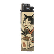 Cat with Takeout Japanese Ukiyo-e Style Basic Lighter - Shady Front