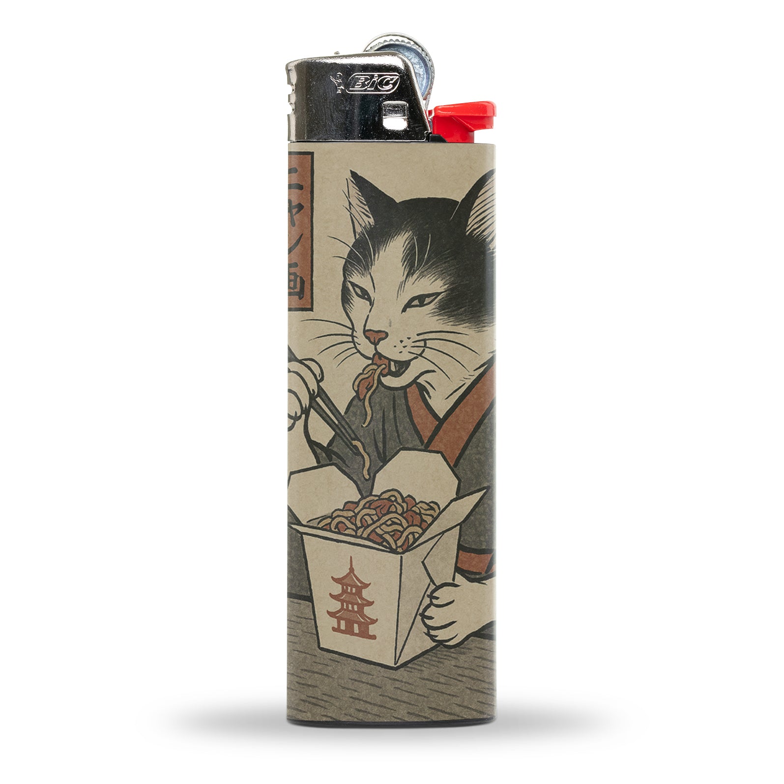 Cat with Takeout Japanese Ukiyo-e Style Lighter - Shady Front