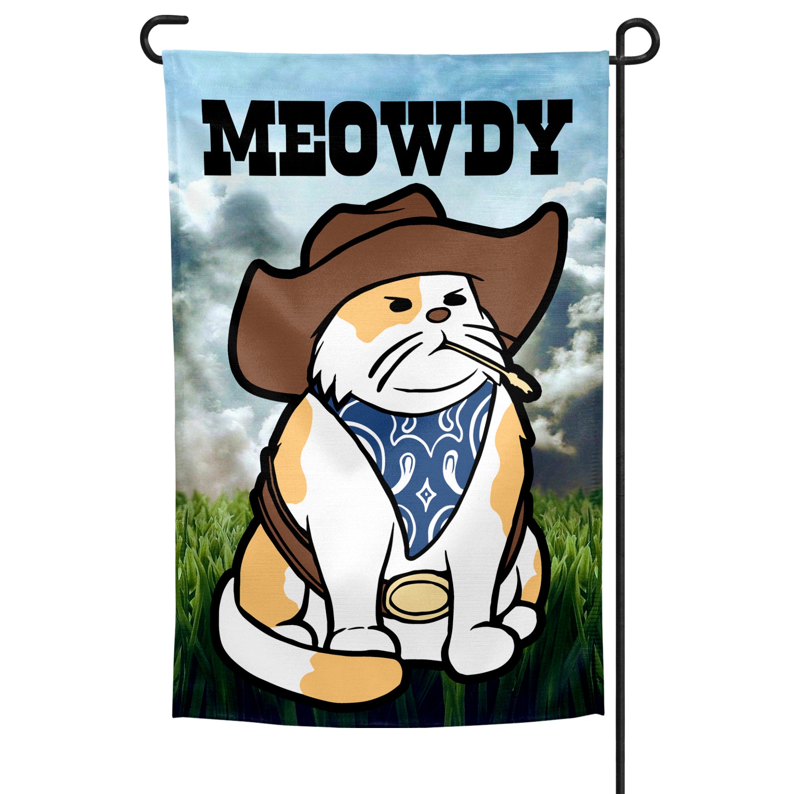 Cowboy Cat Garden Flag - Shady Front