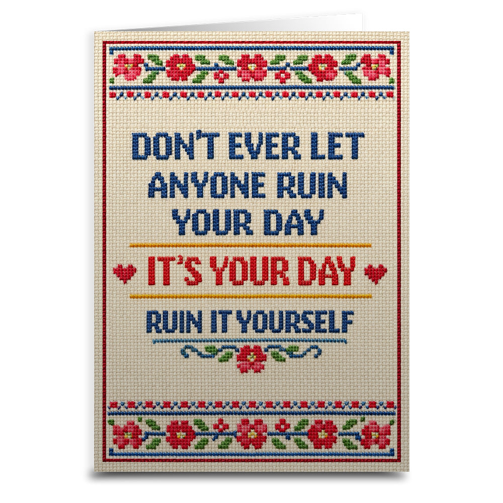 Motivational quote card with floral border on a white background