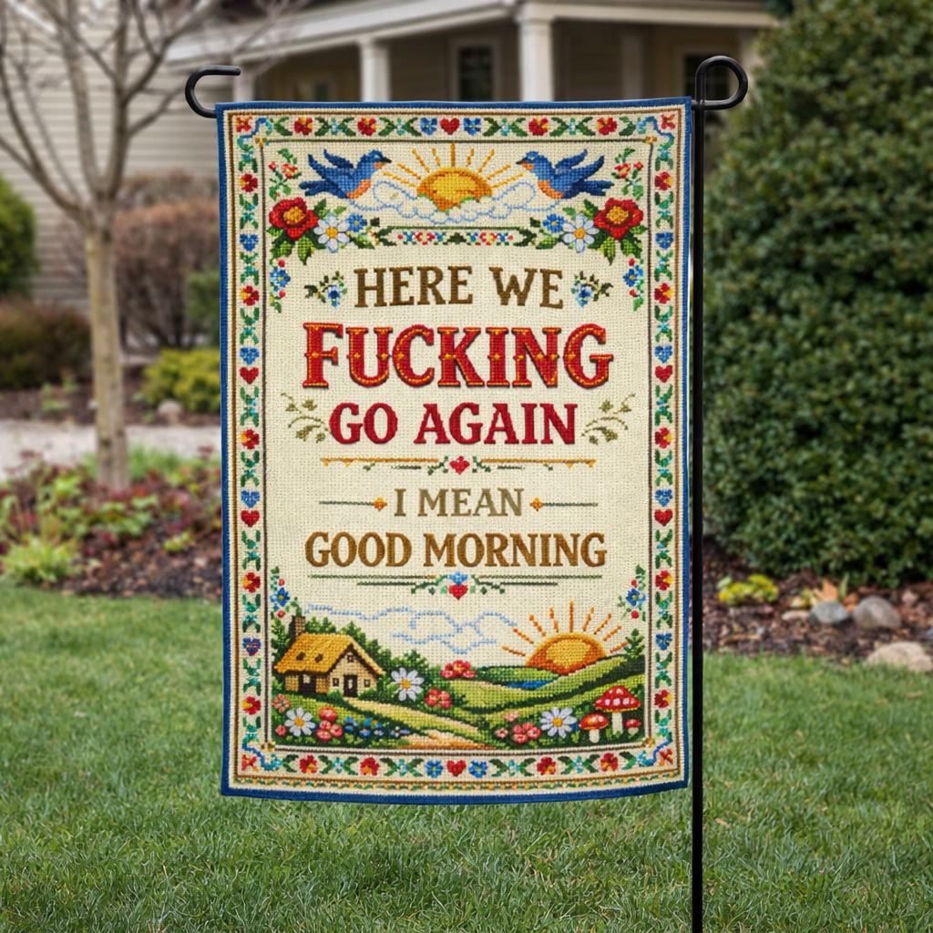 Here We F--king Go Again Garden Flag - Shady Front