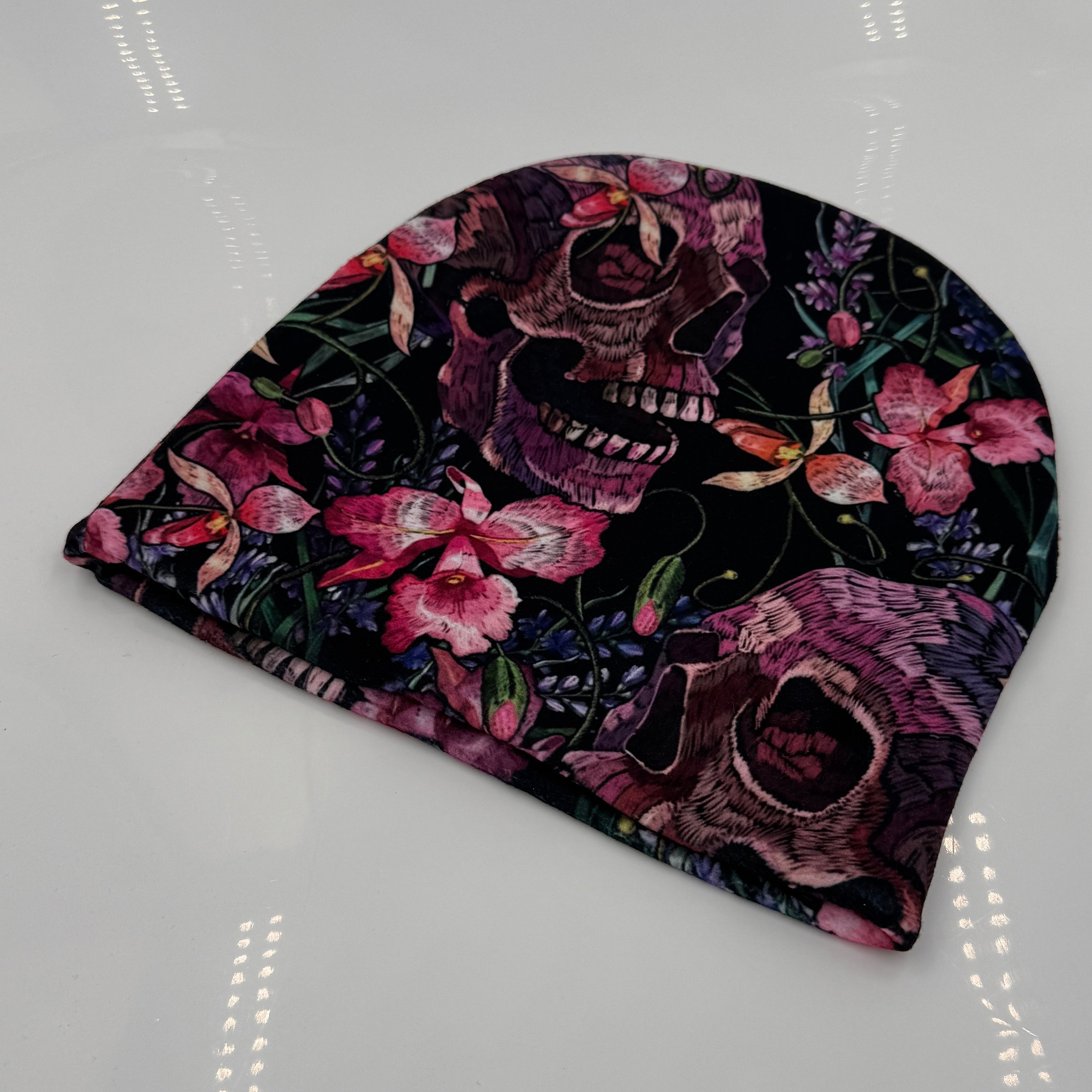 Skulls and Flowers Beanie - Shady Front