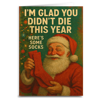 Wholesale ​I'm Glad You Didn't Die, Here's Some Socks Christmas Card - Shady Front