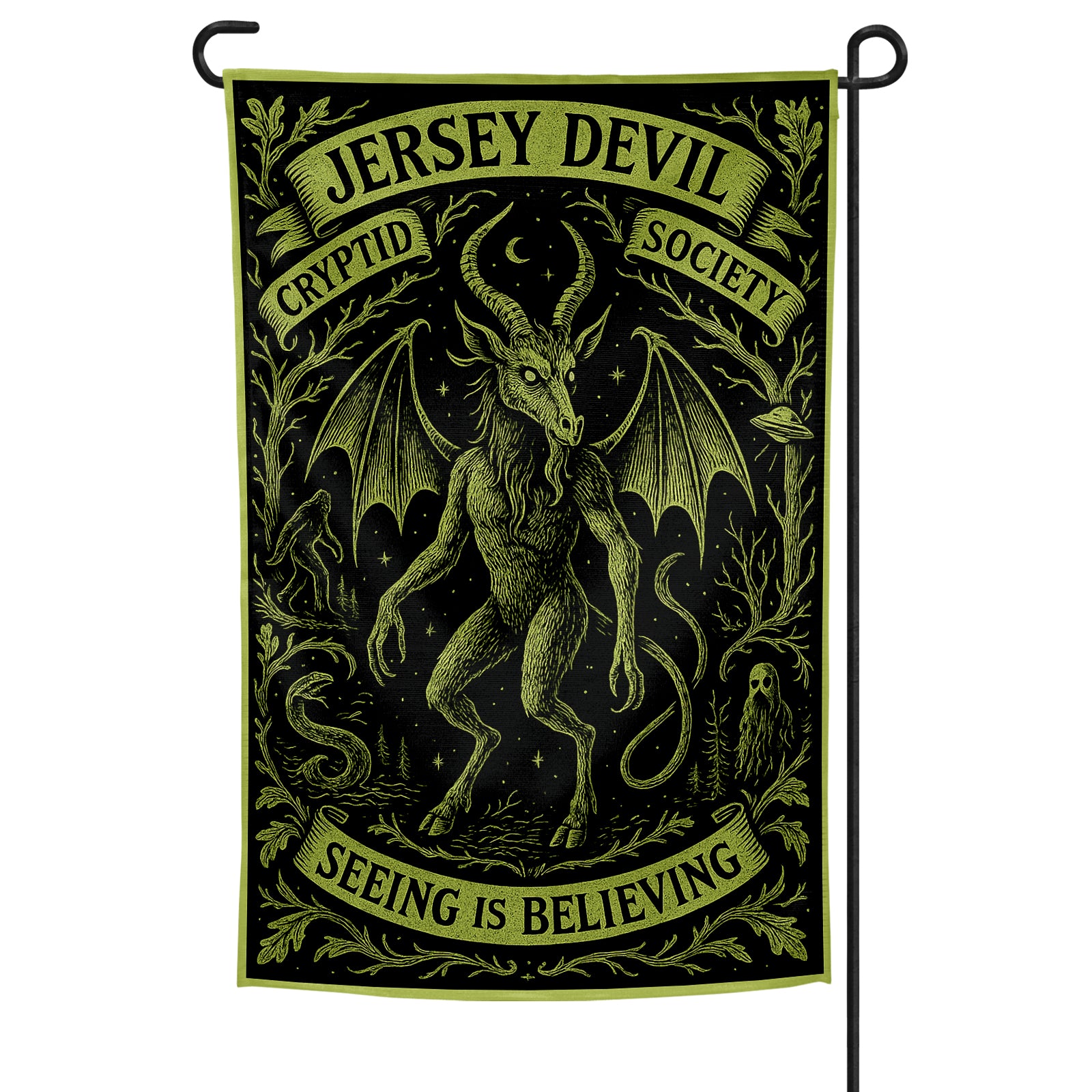 Jersey Devil Cryptid Society Garden Flag - Shady Front