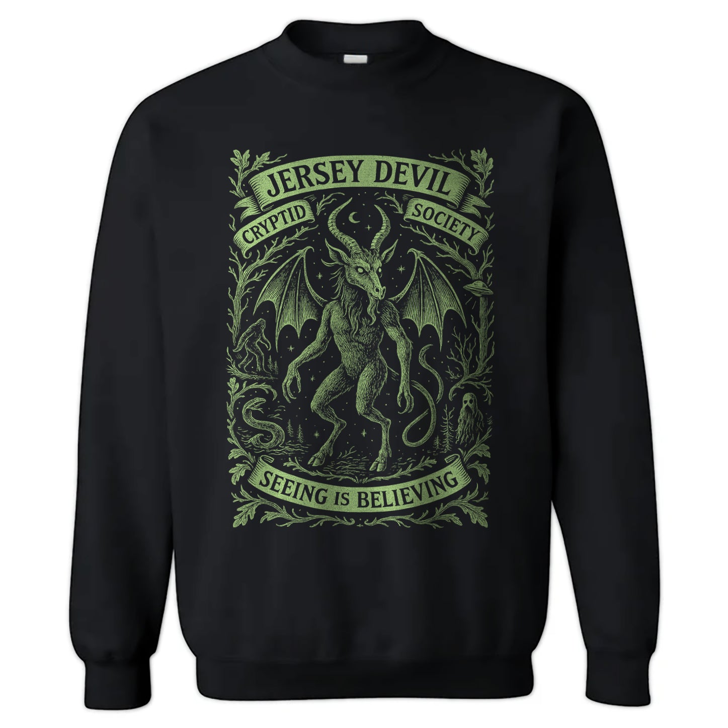 Jersey Devil Cryptid Society Crewneck Sweatshirt - Shady Front