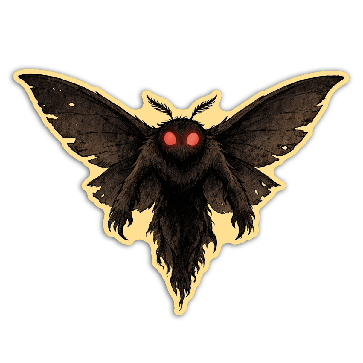 Black moth with red eyes on a beige background