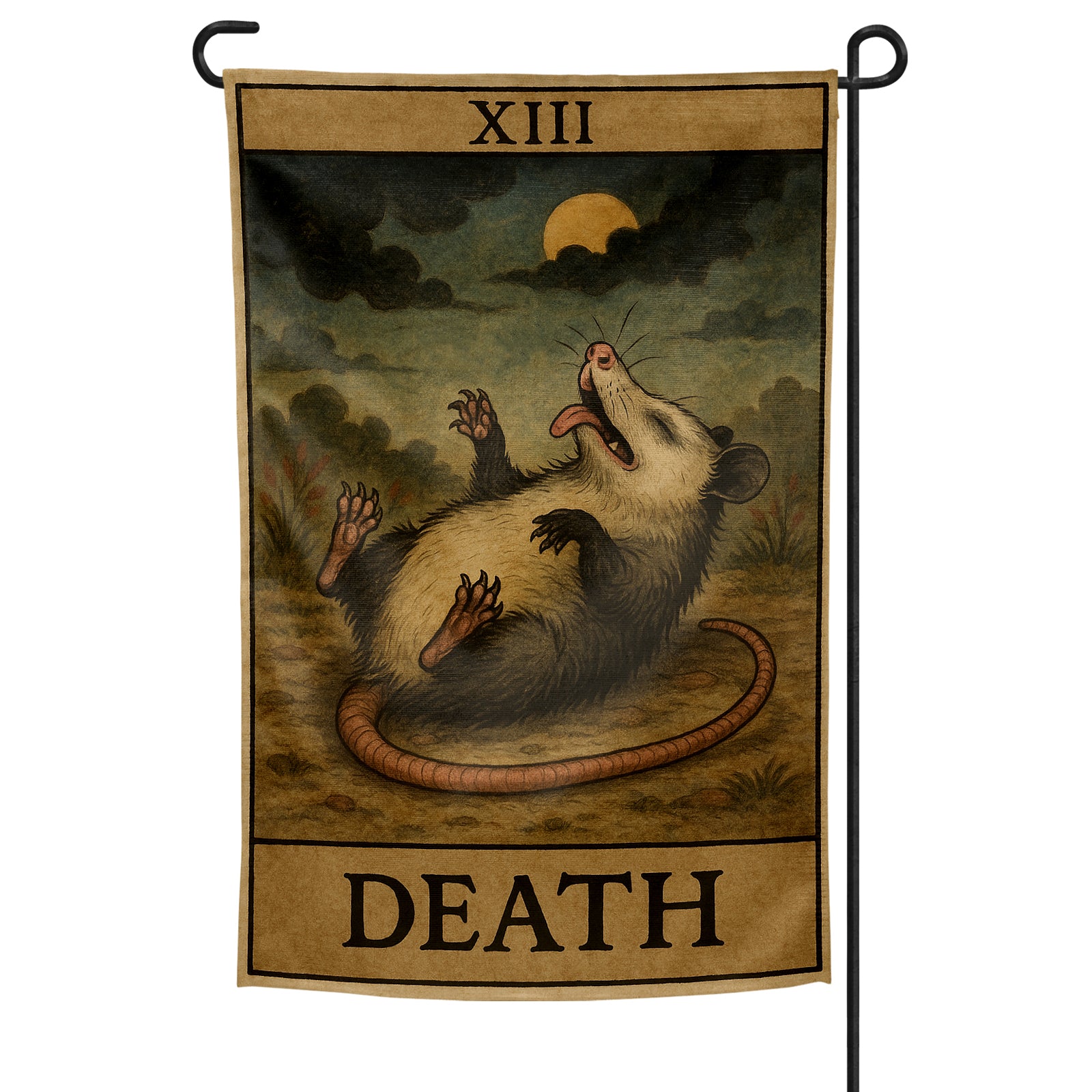 Possum Playing Death Tarot Garden Flag - Shady Front