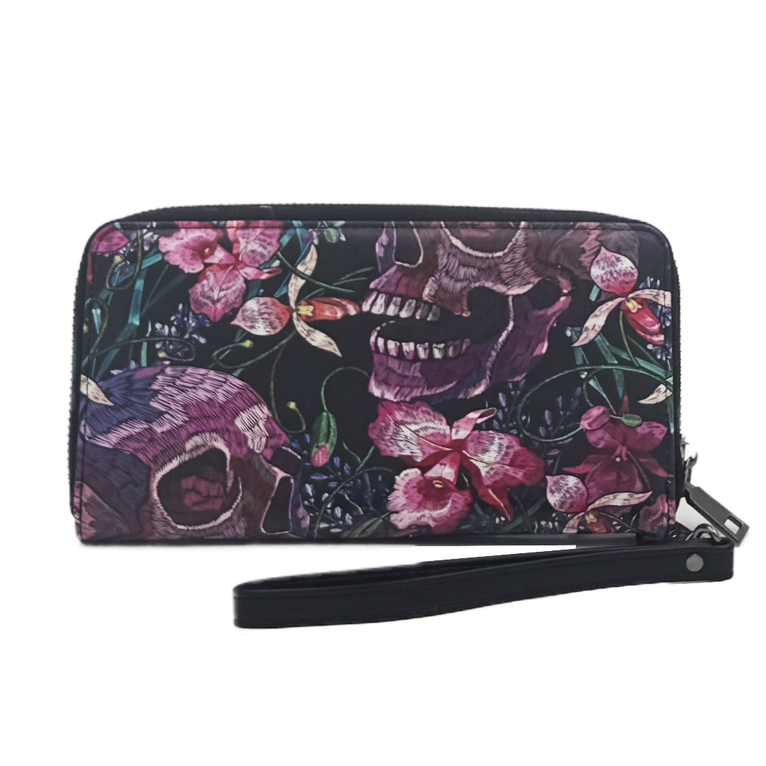 Skulls and Flowers Clutch Handbag - Shady Front