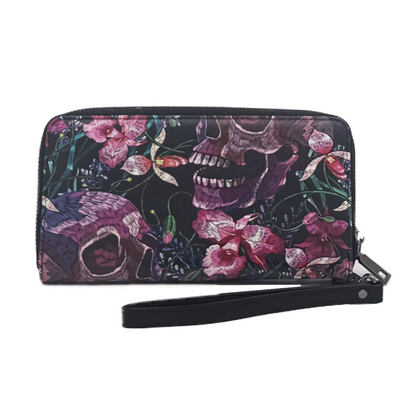 Skulls and Flowers Clutch Handbag