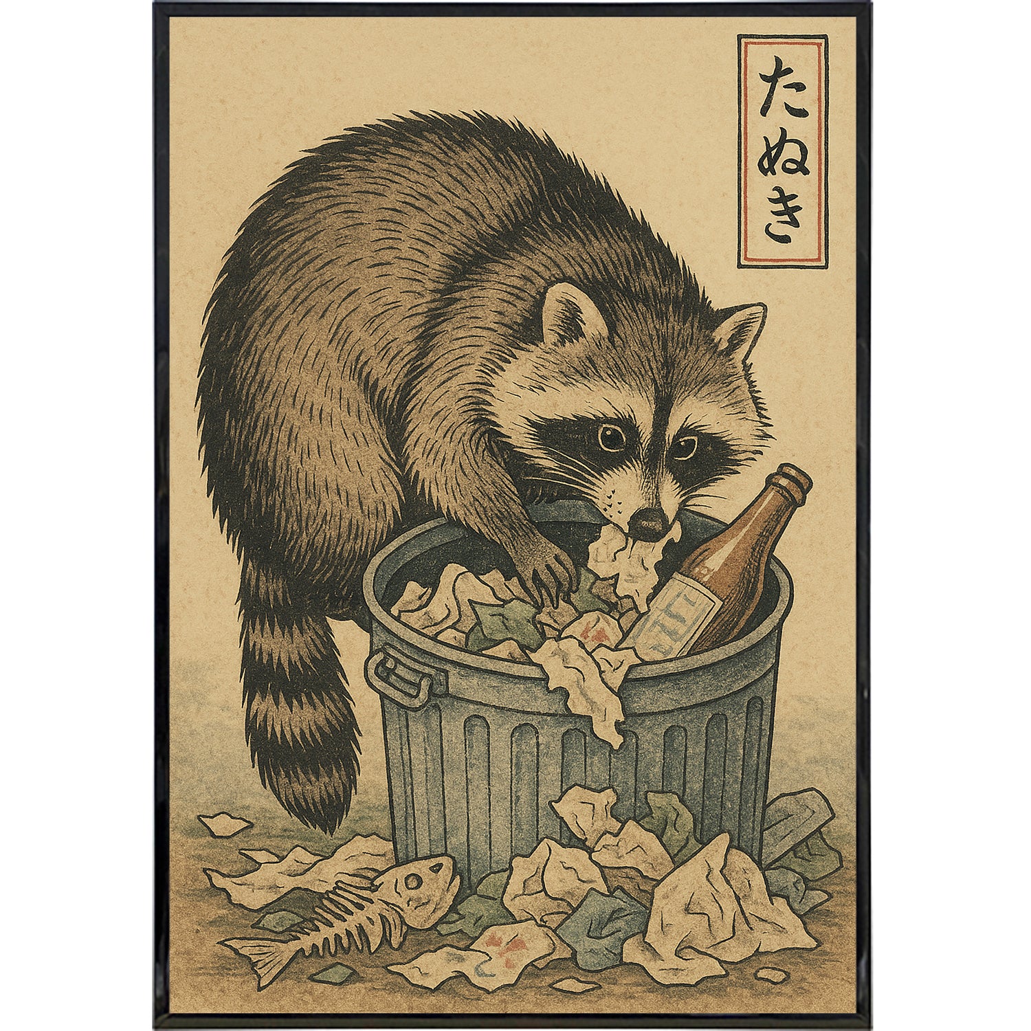Trash Panda Japanese Ukiyo-e Original Poster Print - Shady Front