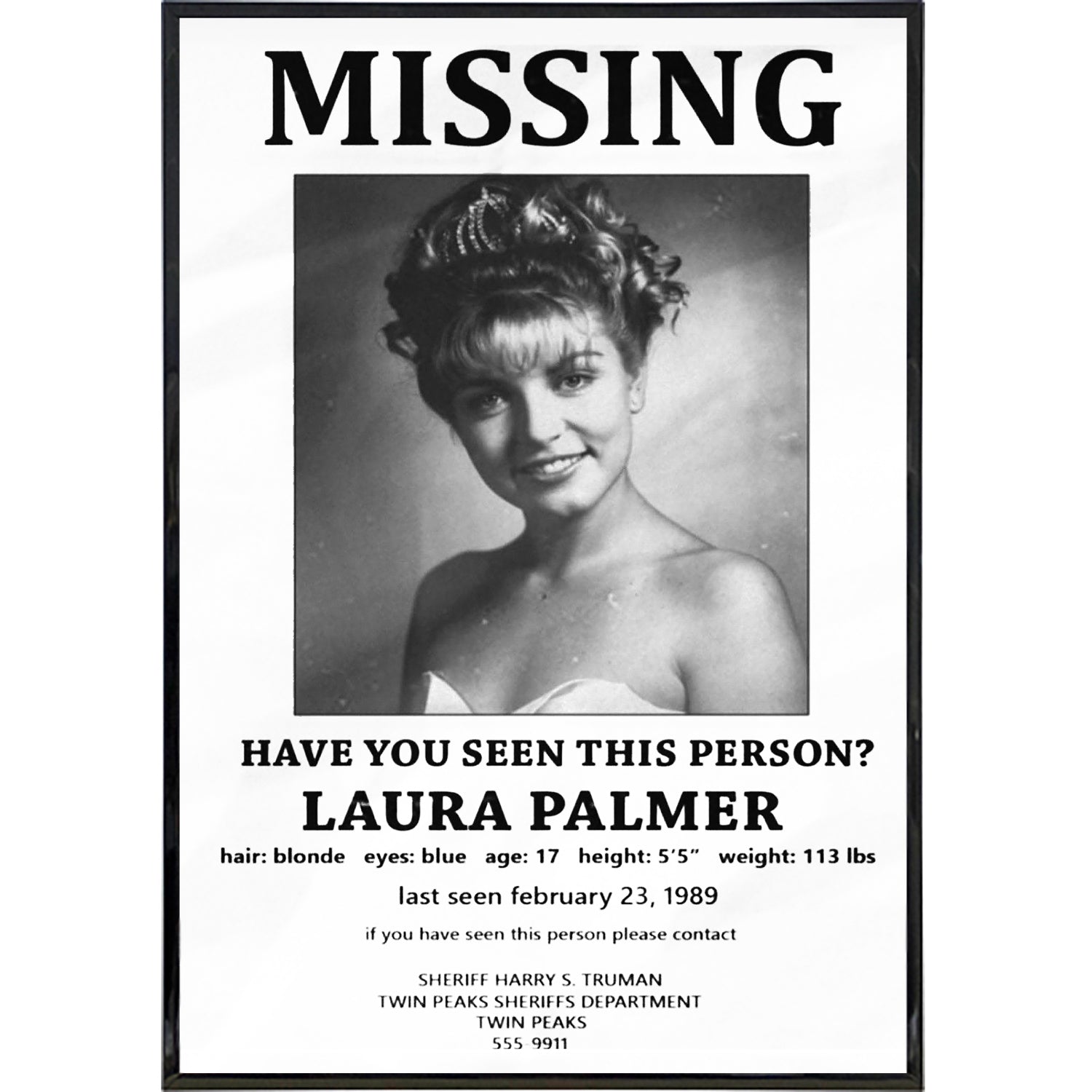Twin Peaks Inspired Laura Palmer Missing Poster Print - Shady Front