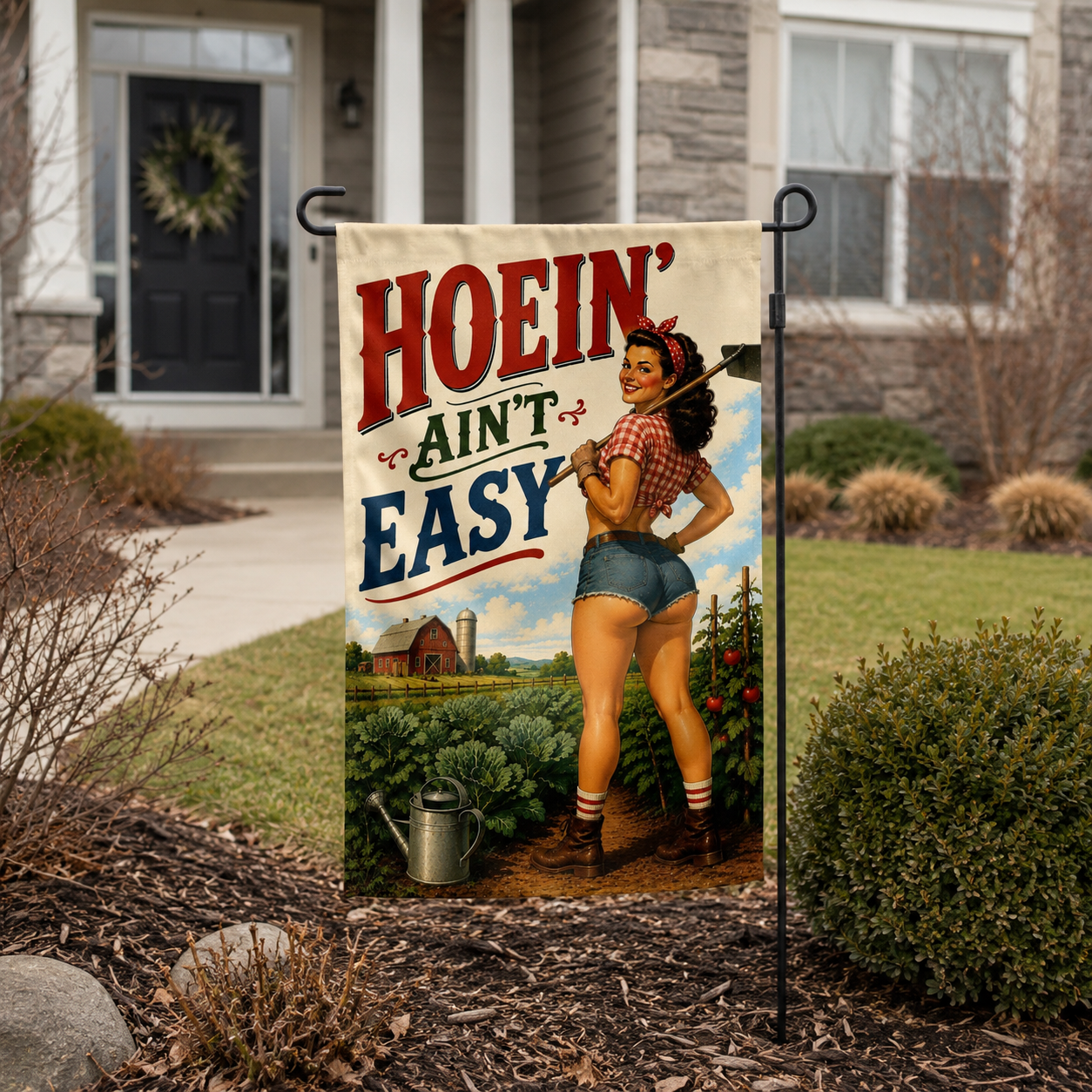 Wholesale Hoeing Ain't Easy Garden Flag - Shady Front