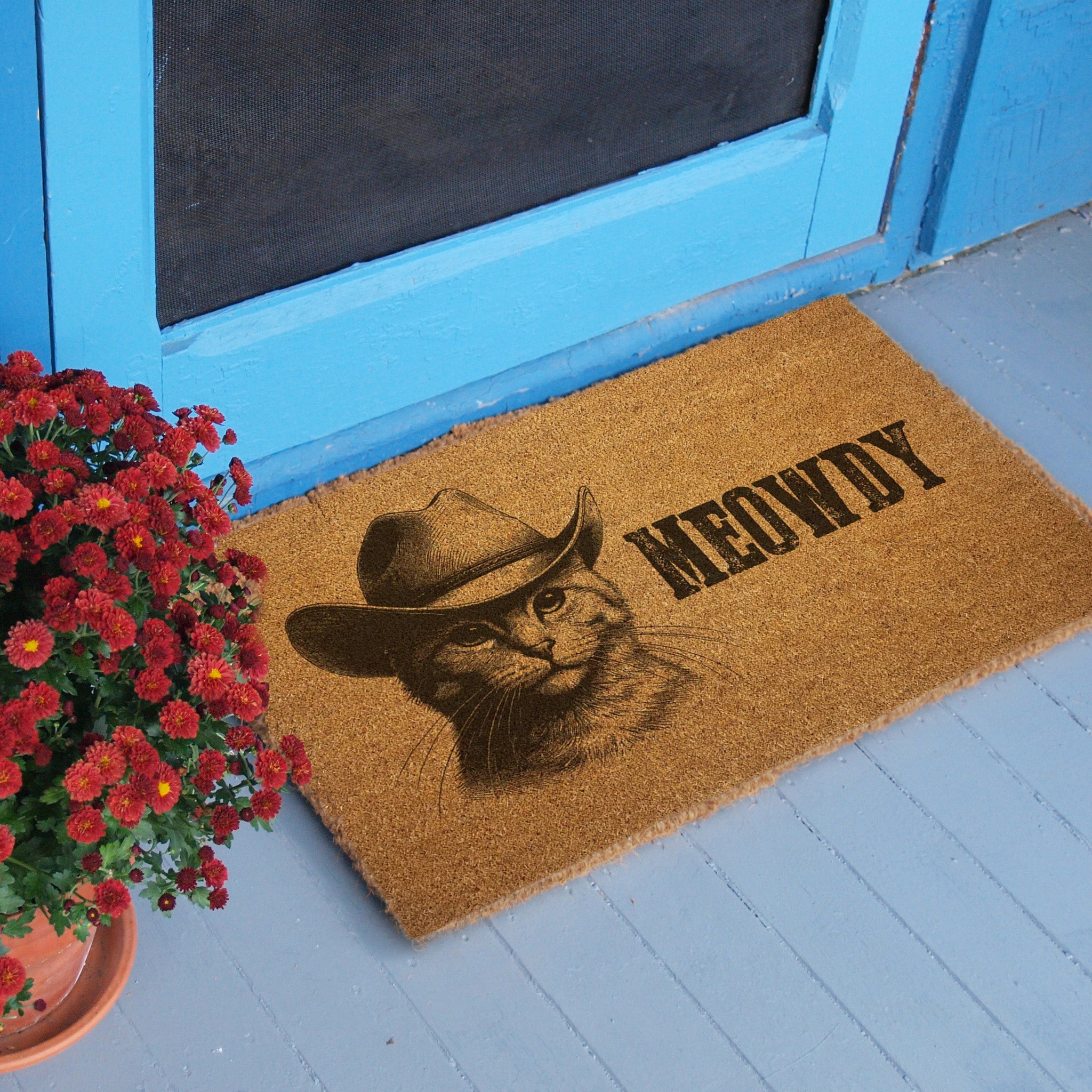 Cowboy Cat "Meowdy" Door Mat - Shady Front