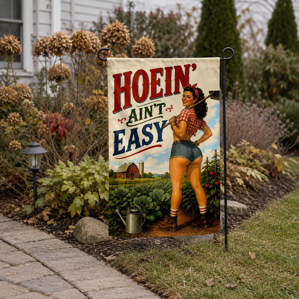 Wholesale Hoeing Ain't Easy Garden Flag - Shady Front