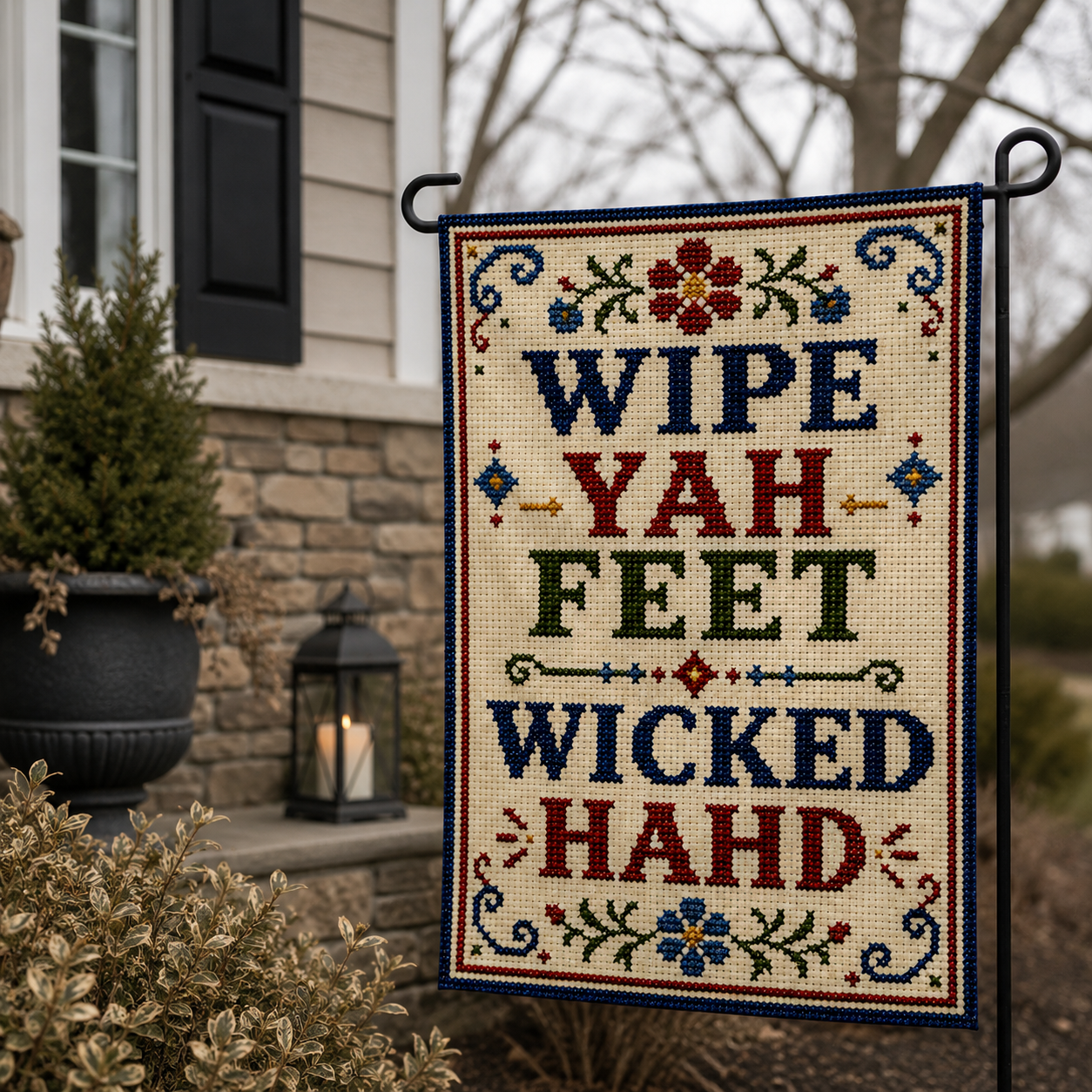 Wholesale Wipe Yah Feet Wicked Hahd Garden Flag - Shady Front