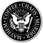Coffee Chaos Murder Mayhem Sticker - Shady Front / Wholesale Prints, Patches, Buttons, Greetings Cards, New Jersey Apparel, Stickers, Accessories