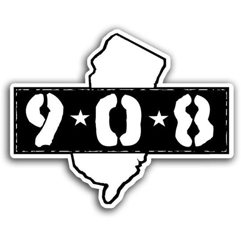 Area Code 908 Sticker - Shady Front / Wholesale Prints, Patches, Buttons, Greetings Cards, New Jersey Apparel, Stickers, Accessories