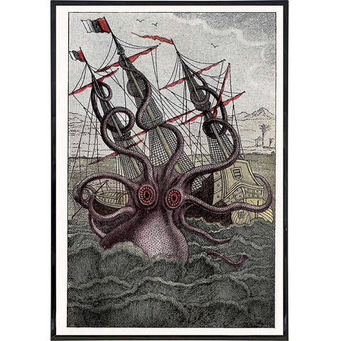 Kraken Illustration Vintage Print - Shady Front / Wholesale Prints, Patches, Buttons, Greetings Cards, New Jersey Apparel, Stickers, Accessories