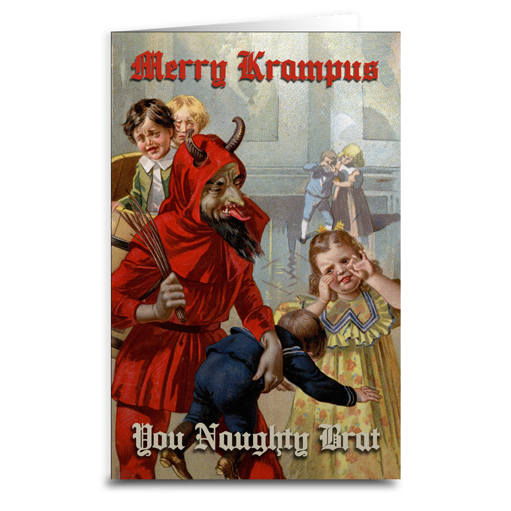 Merry Krampus You Naughty Brat Greeting Card - Shady Front