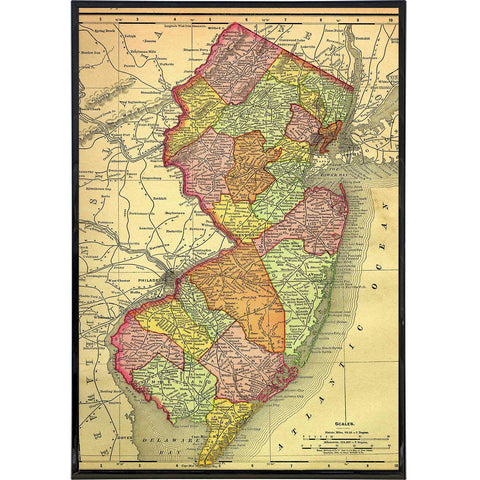 A Map of New Jersey 1895 Print - Shady Front / Wholesale Prints, Patches, Buttons, Greetings Cards, New Jersey Apparel, Stickers, Accessories