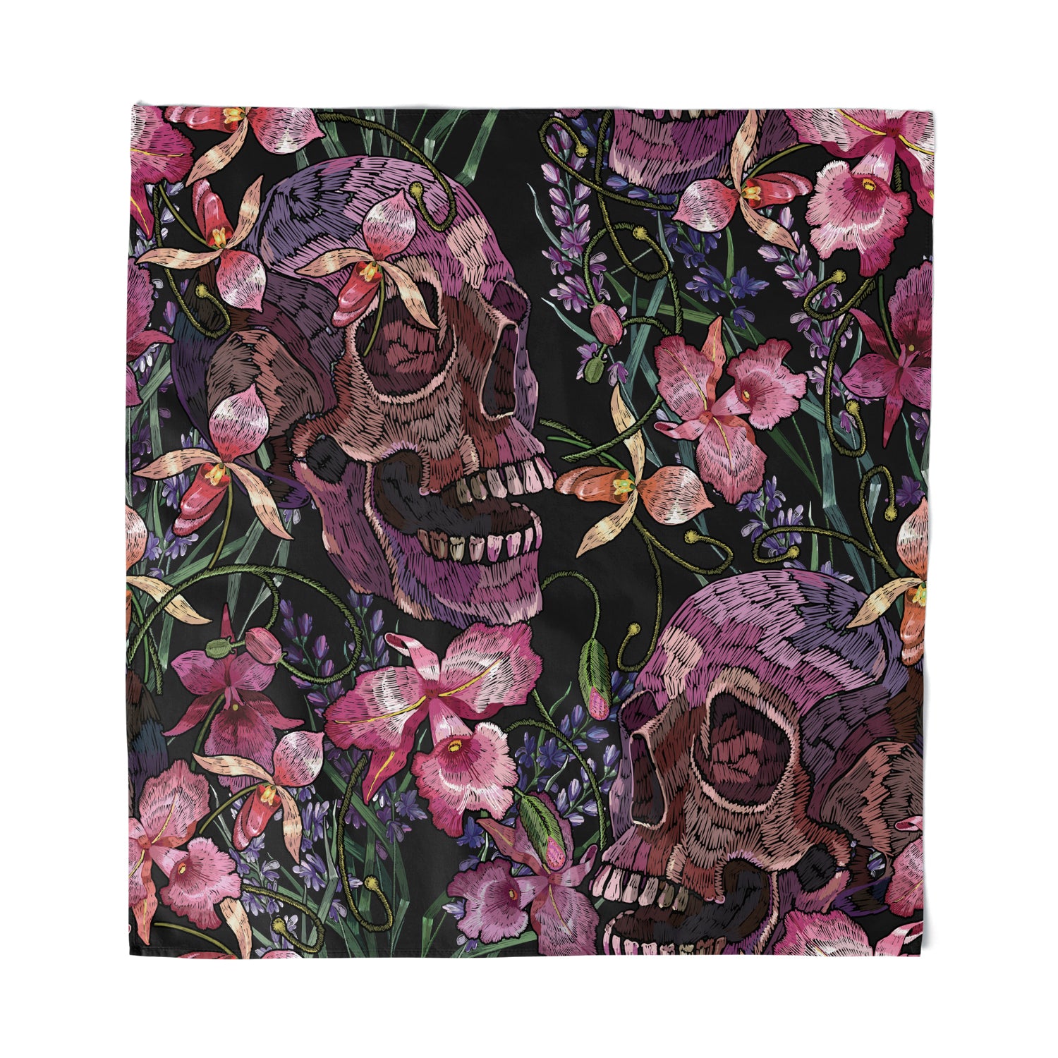 Skulls and Flowers Bandana - Shady Front